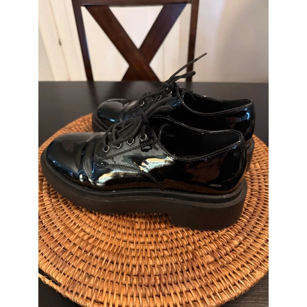 Schuh Mens Black Patent Vegan Leather Chunky Platform Derby Shoes Size 6‎ US